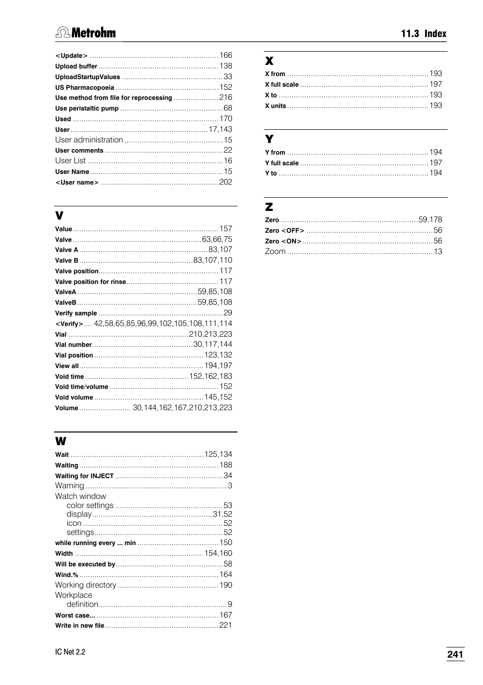 3 index | Metrohm IC Net 2.2 User Manual | Page 249 / 249