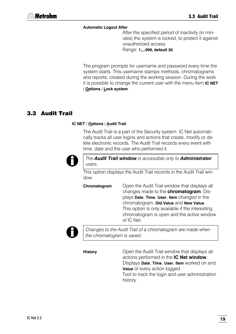 3 audit trail | Metrohm IC Net 2.2 User Manual | Page 27 / 249