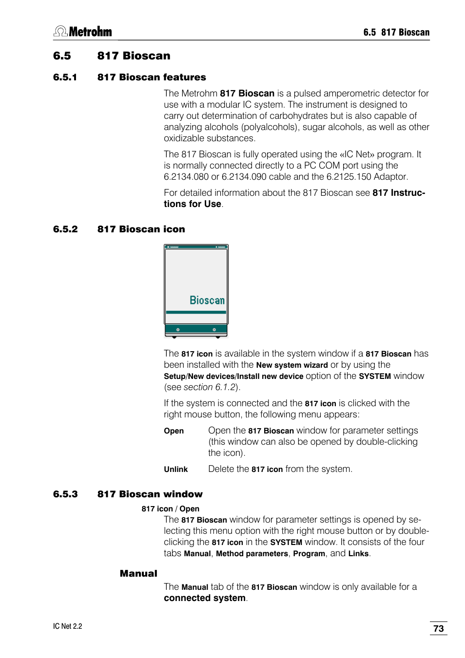 5 817 bioscan, 1 817 bioscan features, 2 817 bioscan icon | 3 817 bioscan window | Metrohm IC Net 2.2 User Manual | Page 81 / 249