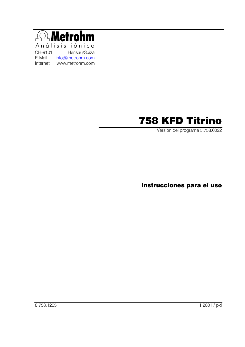 Metrohm 758 KFD Titrino User Manual | 210 pages