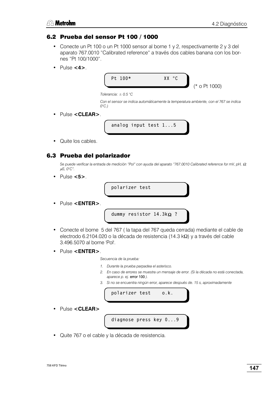 3 prueba del polarizador | Metrohm 758 KFD Titrino User Manual | Page 151 / 210