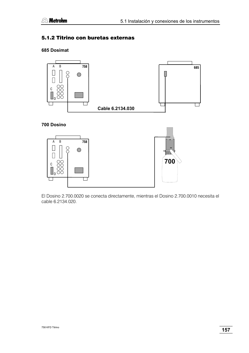 2 titrino con buretas externas, 1 instalación y conexiones de los instrumentos | Metrohm 758 KFD Titrino User Manual | Page 161 / 210