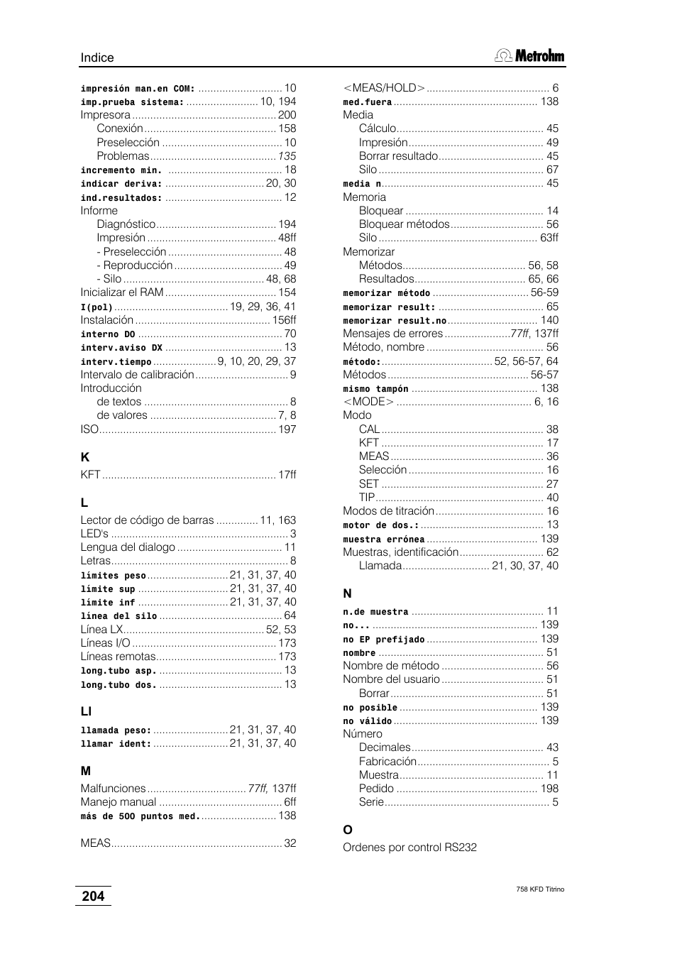 Metrohm 758 KFD Titrino User Manual | Page 208 / 210