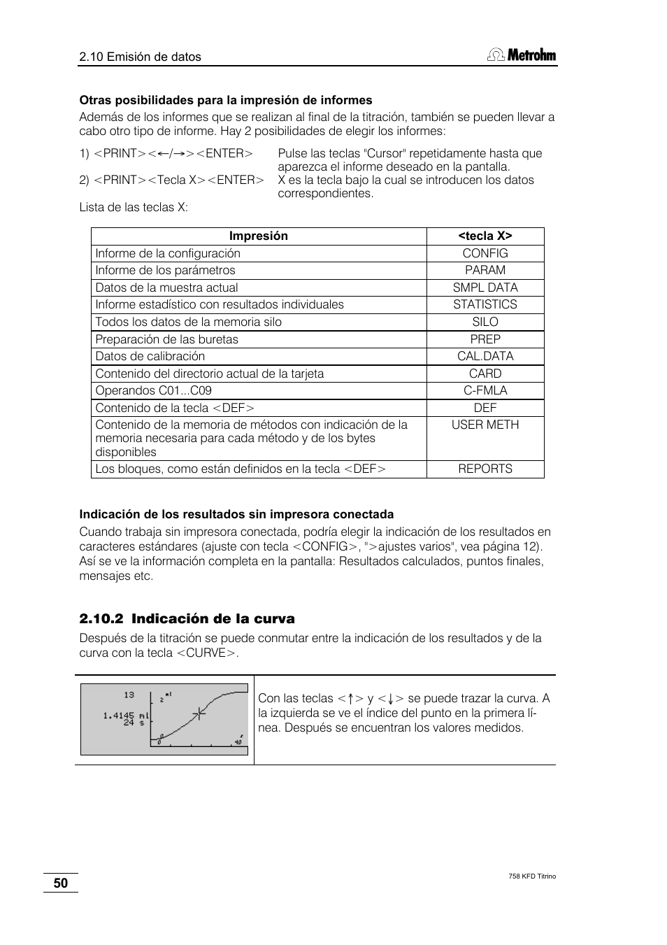 2 indicación de la curva | Metrohm 758 KFD Titrino User Manual | Page 54 / 210