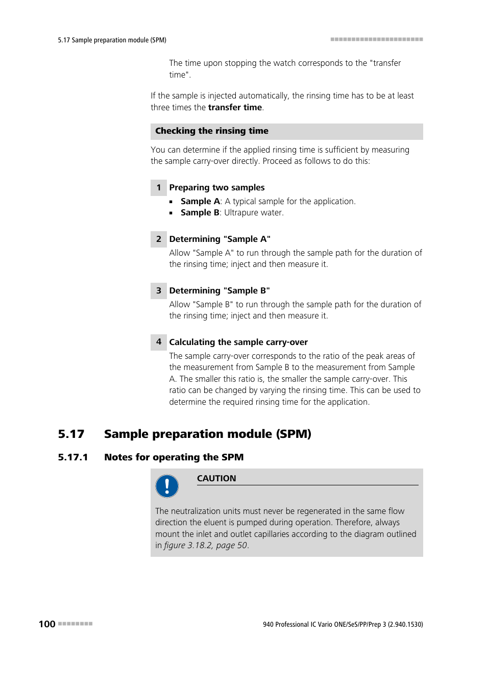 17 sample preparation module (spm), 1 notes for operating the spm, 17 sample preparation module (spm) 5.17.1 | Notes for operating the spm | Metrohm 940 Professional IC Vario ONE/SeS/PP/Prep 3 User Manual | Page 110 / 133