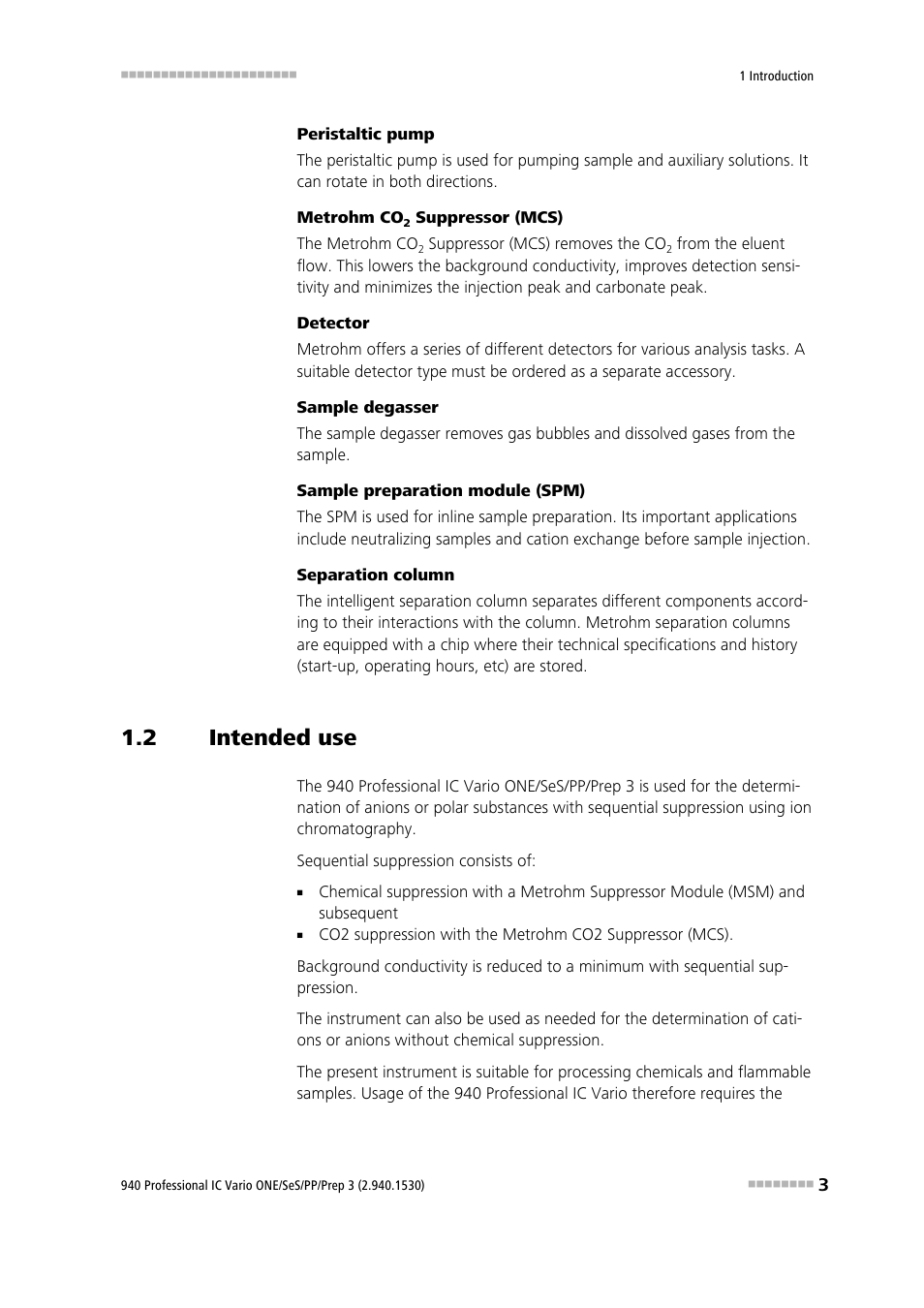 2 intended use, Intended use | Metrohm 940 Professional IC Vario ONE/SeS/PP/Prep 3 User Manual | Page 13 / 133