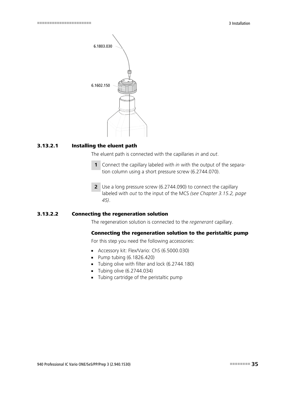 1 installing the eluent path, 2 connecting the regeneration solution | Metrohm 940 Professional IC Vario ONE/SeS/PP/Prep 3 User Manual | Page 45 / 133