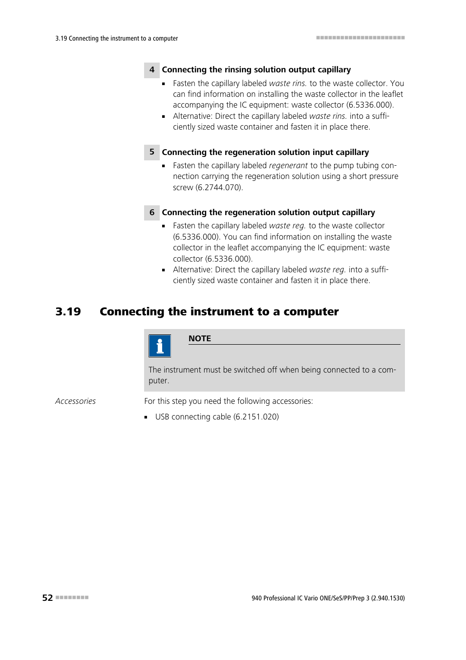 19 connecting the instrument to a computer | Metrohm 940 Professional IC Vario ONE/SeS/PP/Prep 3 User Manual | Page 62 / 133