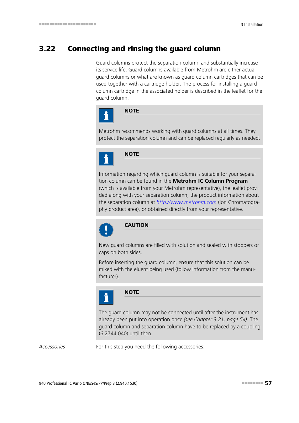 22 connecting and rinsing the guard column | Metrohm 940 Professional IC Vario ONE/SeS/PP/Prep 3 User Manual | Page 67 / 133