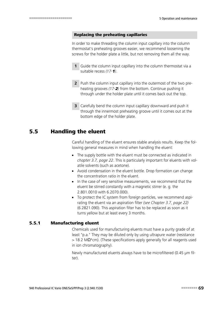 5 handling the eluent, 1 manufacturing eluent, Handling the eluent | Manufacturing eluent | Metrohm 940 Professional IC Vario ONE/SeS/PP/Prep 3 User Manual | Page 79 / 133