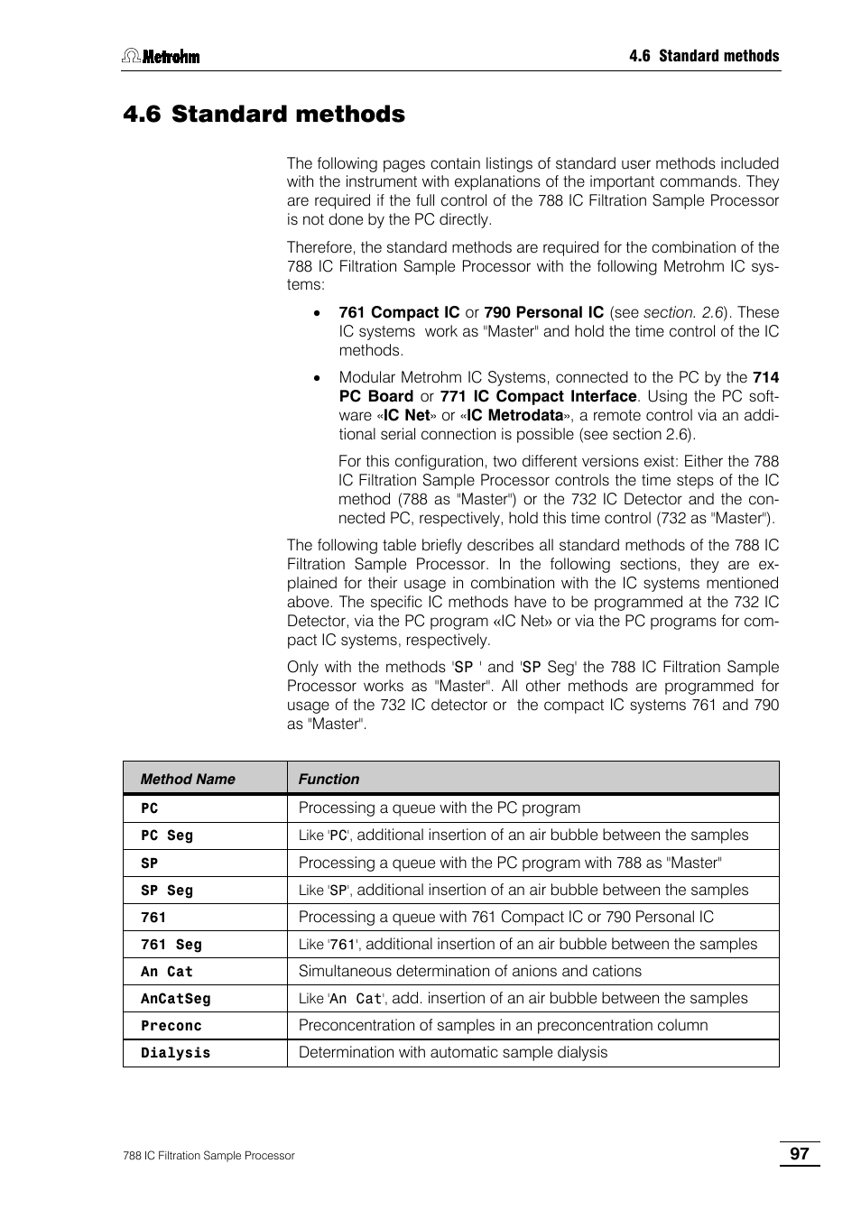 6 standard methods | Metrohm 788 IC Filtration Sample Processor User Manual | Page 105 / 173