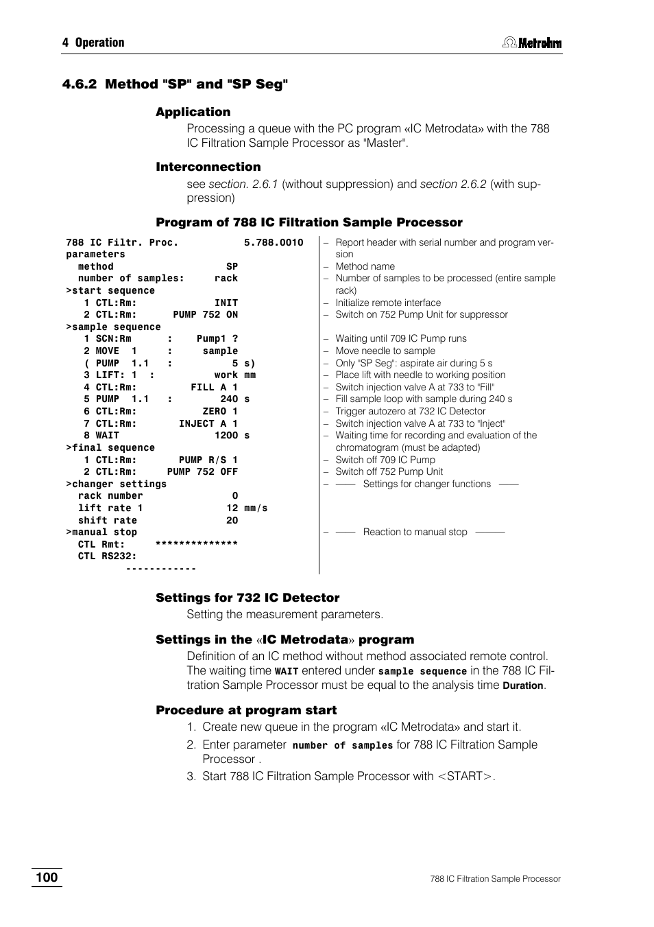 2 method "sp" and "sp seg | Metrohm 788 IC Filtration Sample Processor User Manual | Page 108 / 173