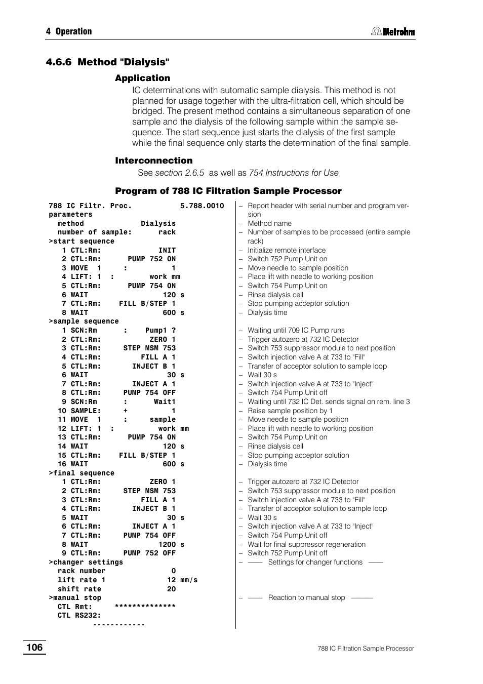 6 method "dialysis | Metrohm 788 IC Filtration Sample Processor User Manual | Page 114 / 173