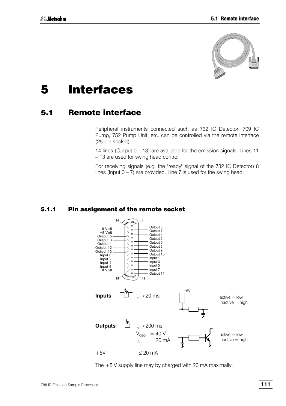 5 interfaces, 1 remote interface, 1 pin assignment of the remote socket | Metrohm 788 IC Filtration Sample Processor User Manual | Page 119 / 173