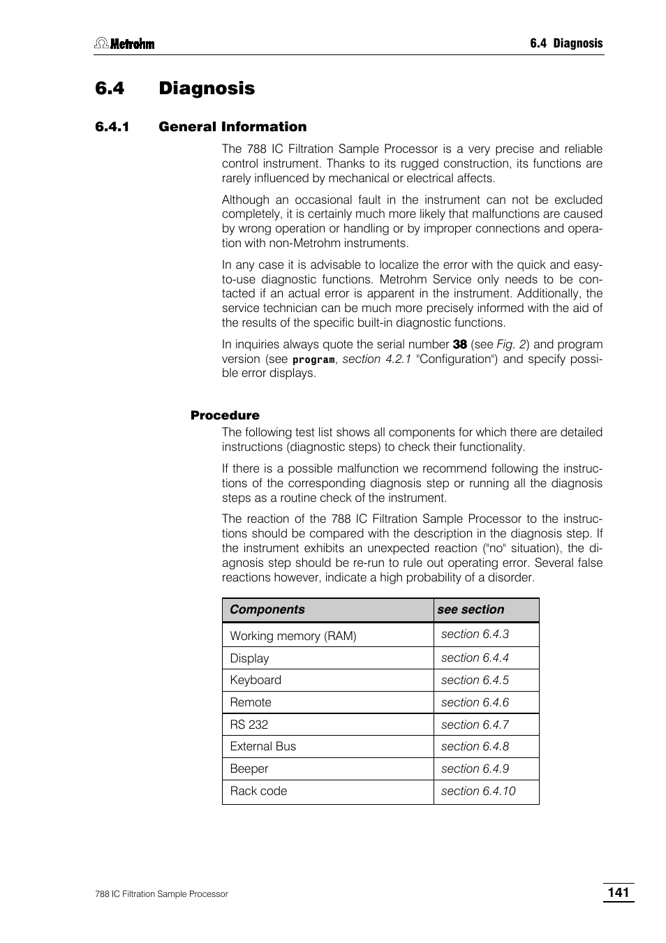 4 diagnosis, 1 general information | Metrohm 788 IC Filtration Sample Processor User Manual | Page 149 / 173