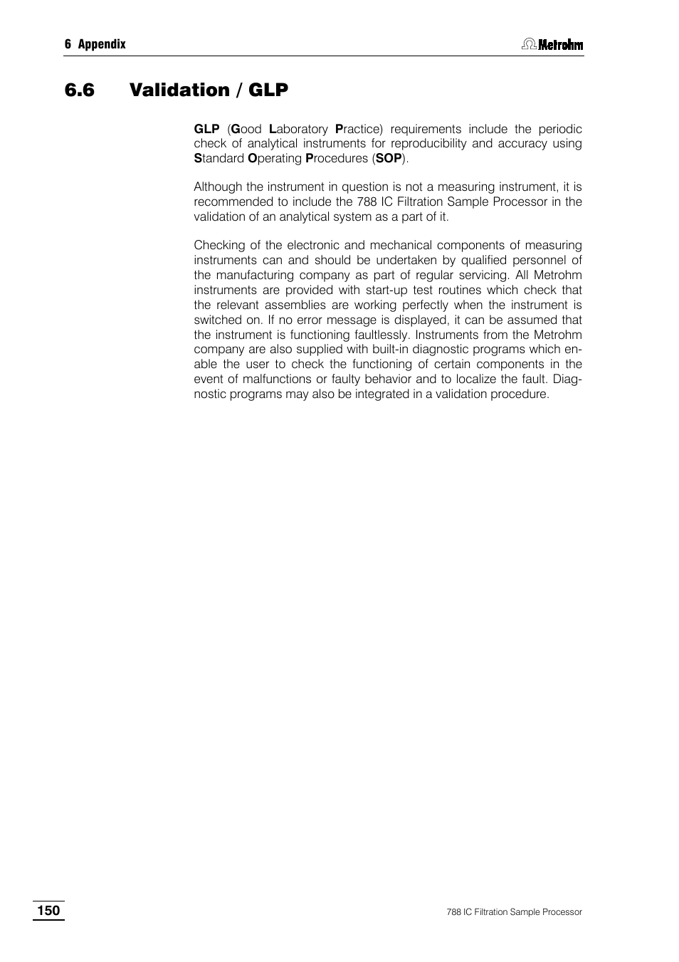 6 validation / glp | Metrohm 788 IC Filtration Sample Processor User Manual | Page 158 / 173