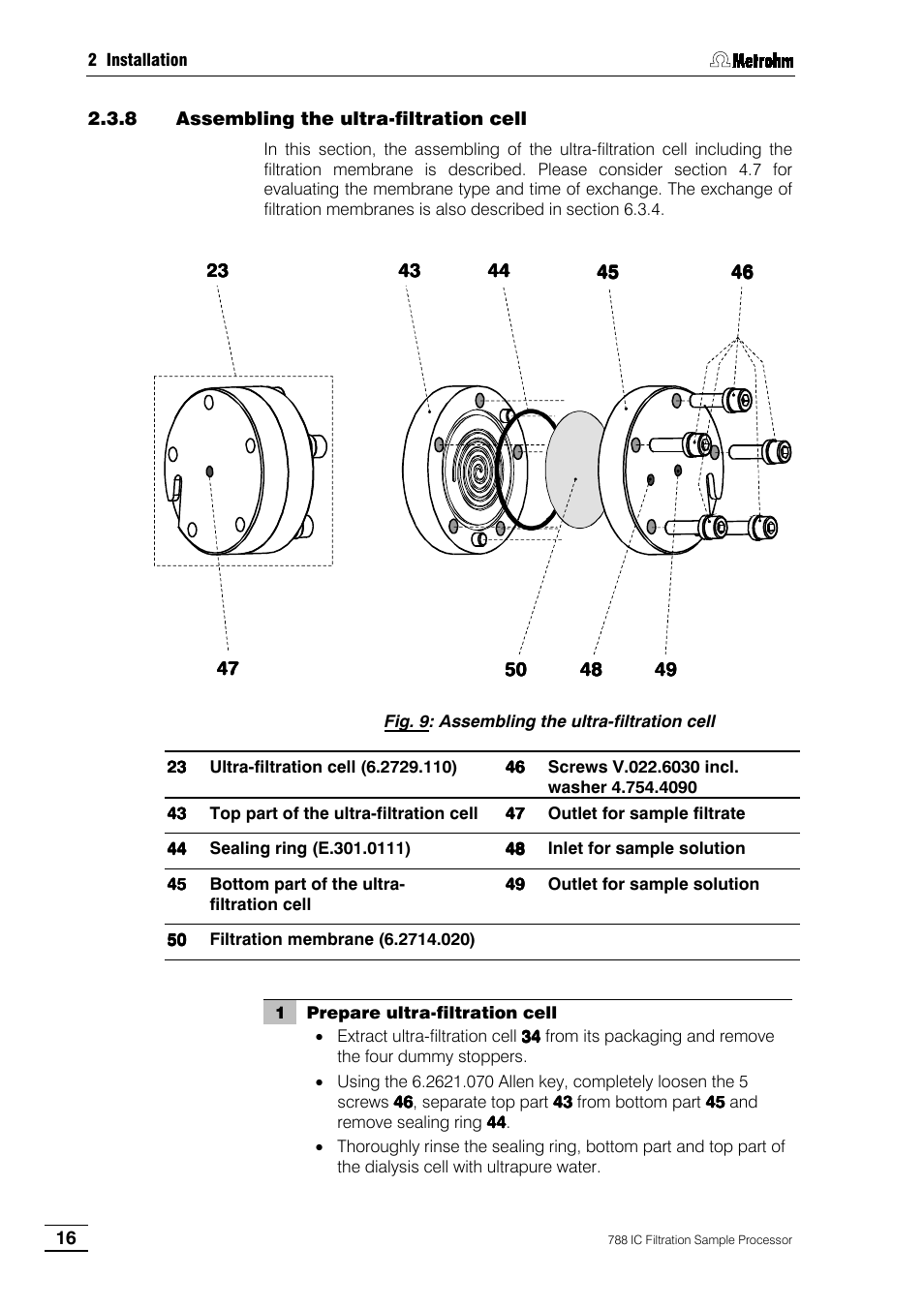 8 assembling the ultra-filtration cell | Metrohm 788 IC Filtration Sample Processor User Manual | Page 24 / 173