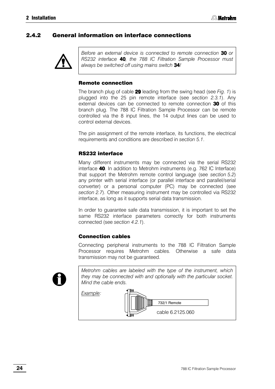 2 general information on interface connections | Metrohm 788 IC Filtration Sample Processor User Manual | Page 32 / 173