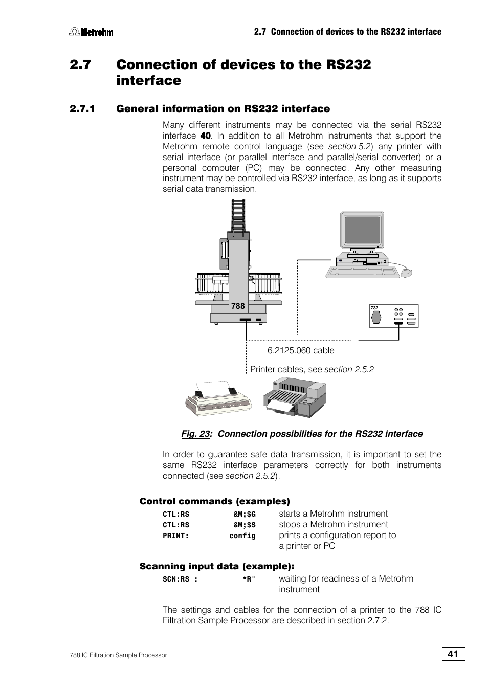 7 connection of devices to the rs232 interface, 1 general information on rs232 interface | Metrohm 788 IC Filtration Sample Processor User Manual | Page 49 / 173