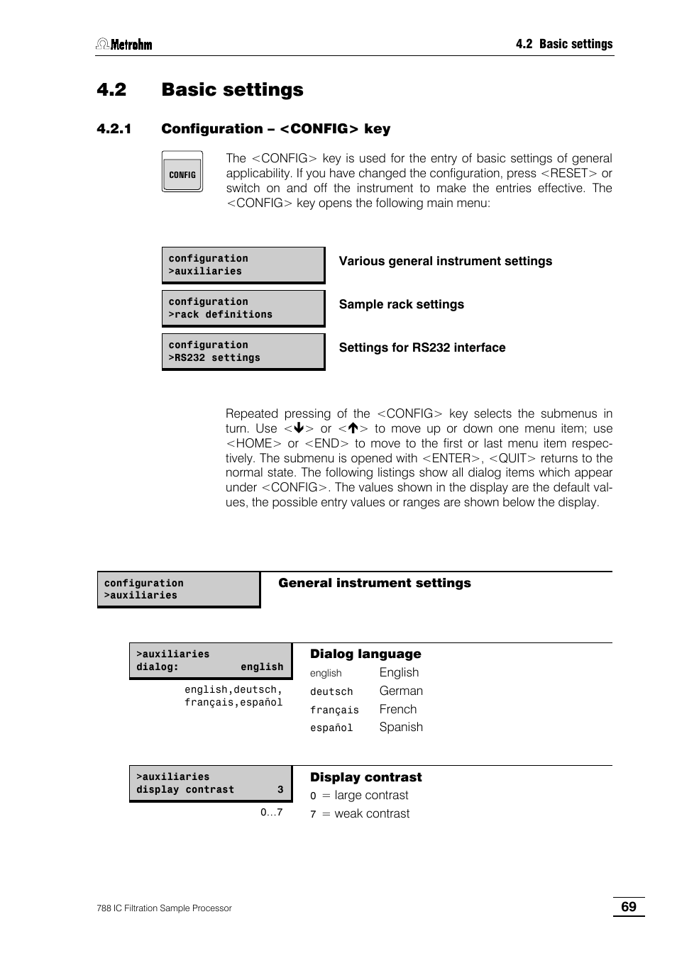 2 basic settings, 1 configuration – <config> key | Metrohm 788 IC Filtration Sample Processor User Manual | Page 77 / 173