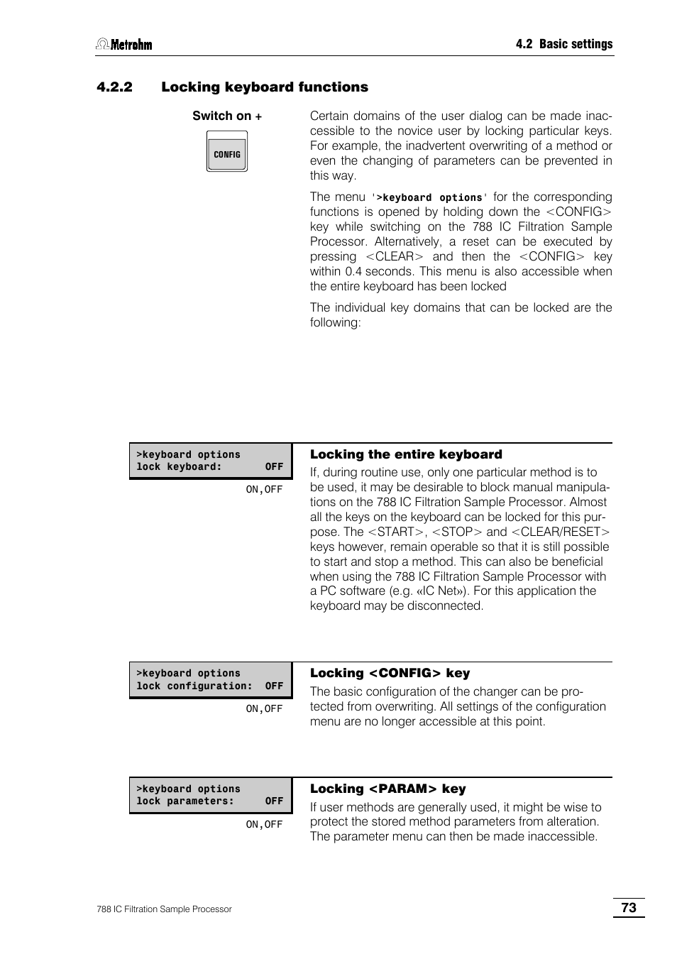 2 locking keyboard functions | Metrohm 788 IC Filtration Sample Processor User Manual | Page 81 / 173