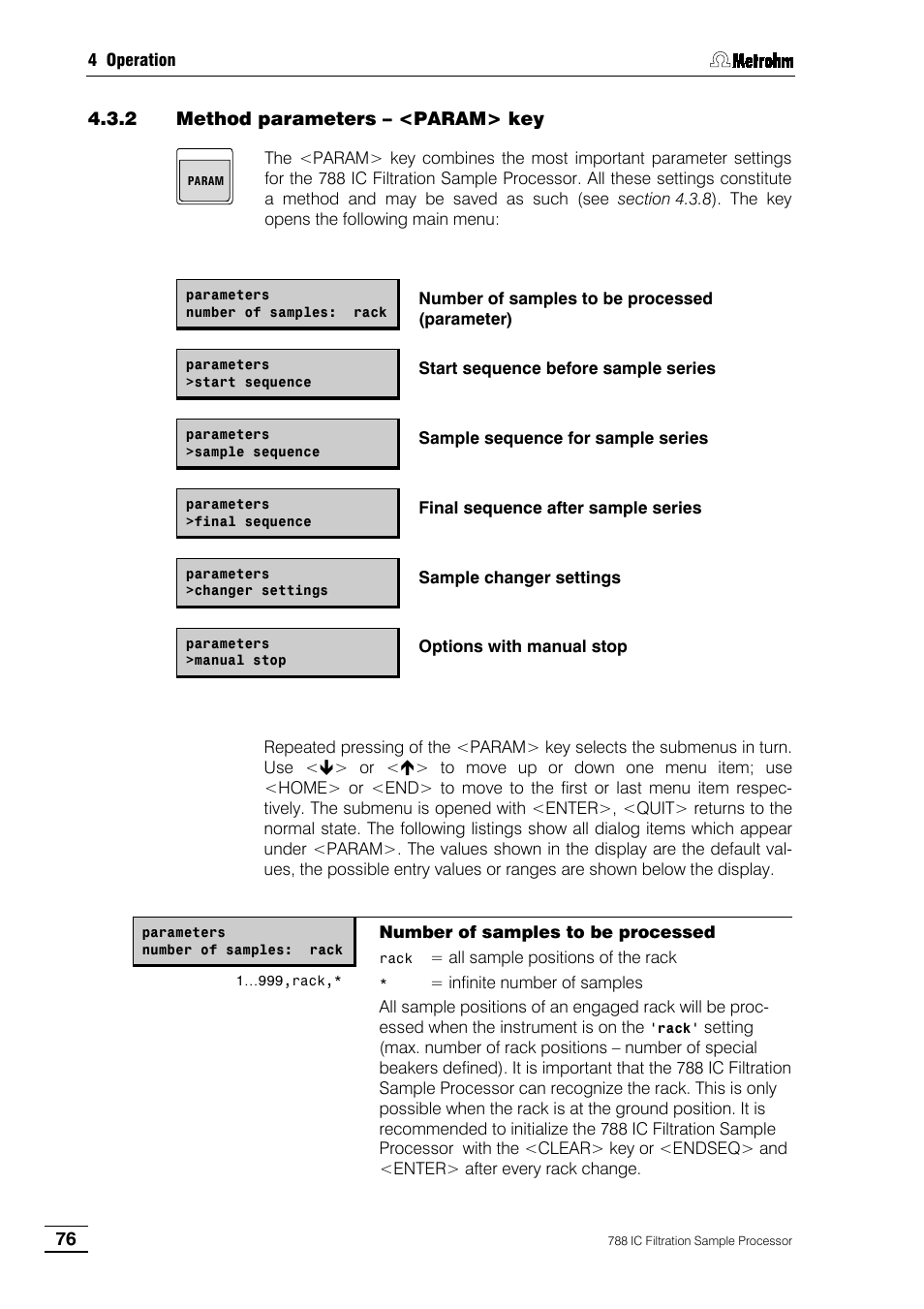 2 method parameters – <param> key | Metrohm 788 IC Filtration Sample Processor User Manual | Page 84 / 173