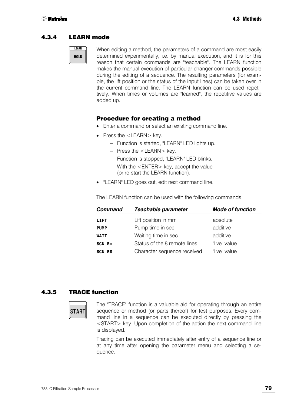 4 learn mode, 5 trace function | Metrohm 788 IC Filtration Sample Processor User Manual | Page 87 / 173