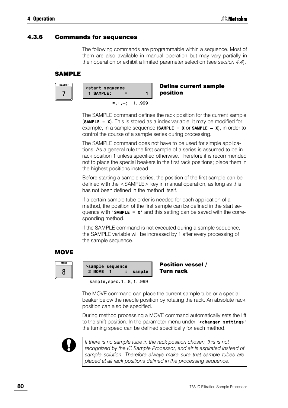 6 commands for sequences | Metrohm 788 IC Filtration Sample Processor User Manual | Page 88 / 173