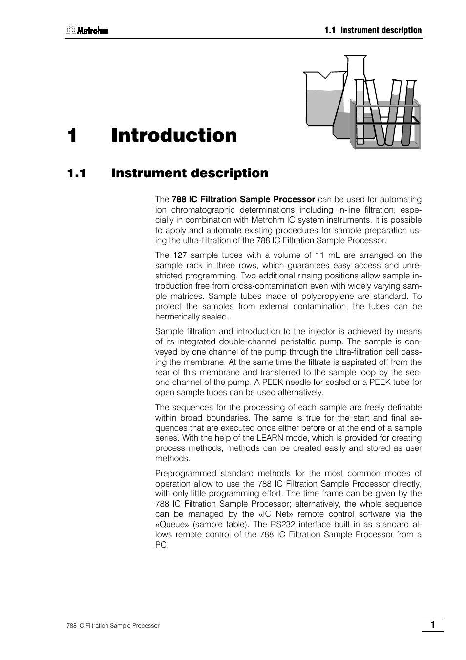 1 introduction, 1 instrument description | Metrohm 788 IC Filtration Sample Processor User Manual | Page 9 / 173