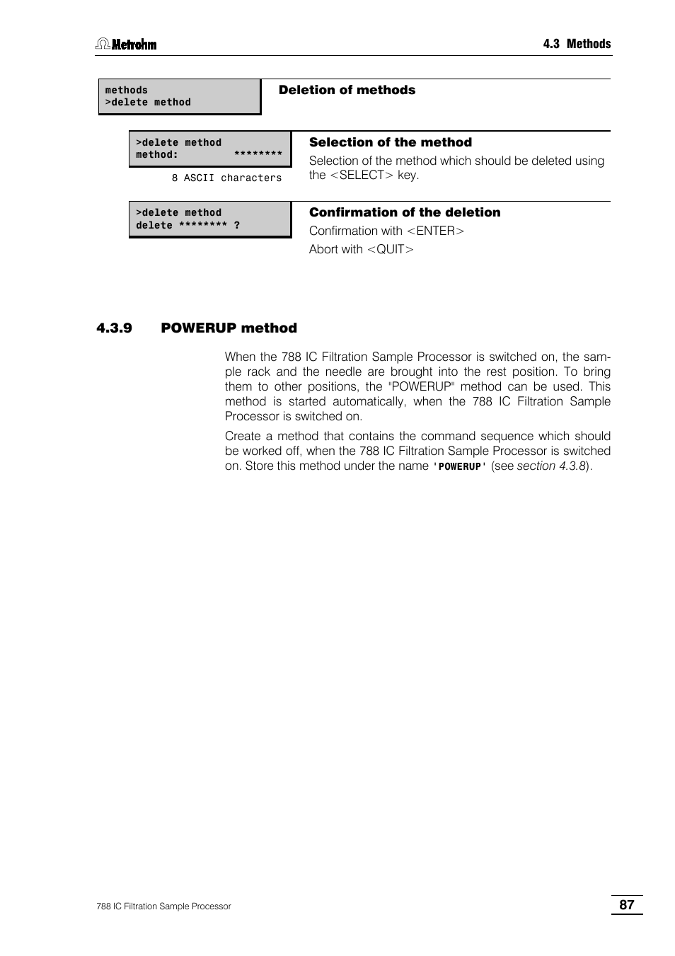 9 powerup method | Metrohm 788 IC Filtration Sample Processor User Manual | Page 95 / 173