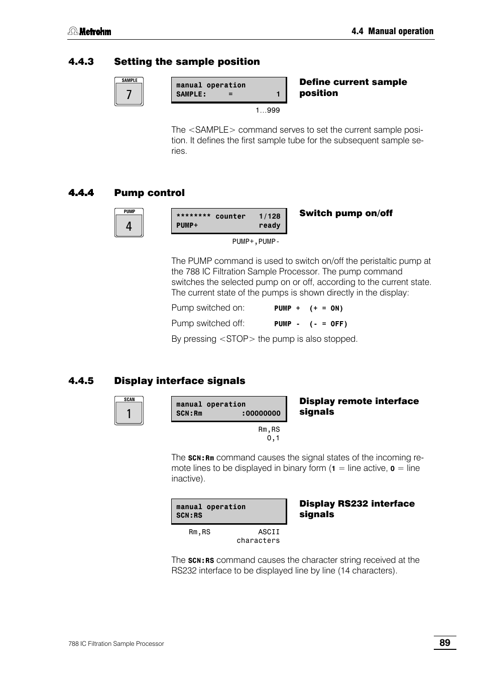 3 setting the sample position, 4 pump control, 5 display interface signals | Metrohm 788 IC Filtration Sample Processor User Manual | Page 97 / 173