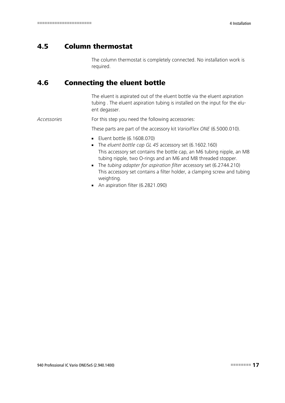 5 column thermostat, 6 connecting the eluent bottle, Column thermostat | Connecting the eluent bottle | Metrohm 940 Professional IC Vario ONE/SeS User Manual | Page 25 / 50