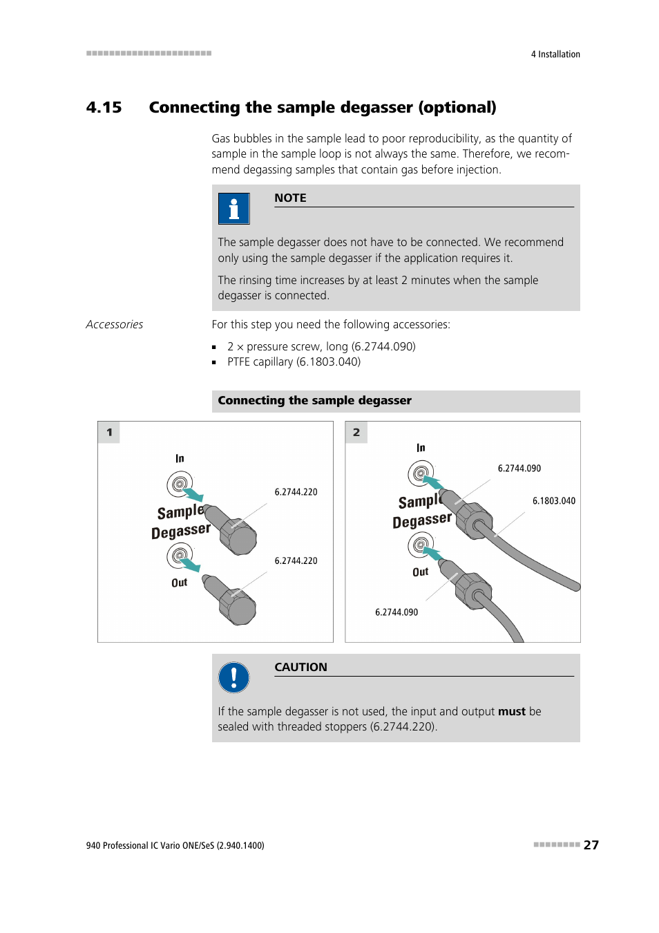 15 connecting the sample degasser (optional) | Metrohm 940 Professional IC Vario ONE/SeS User Manual | Page 35 / 50