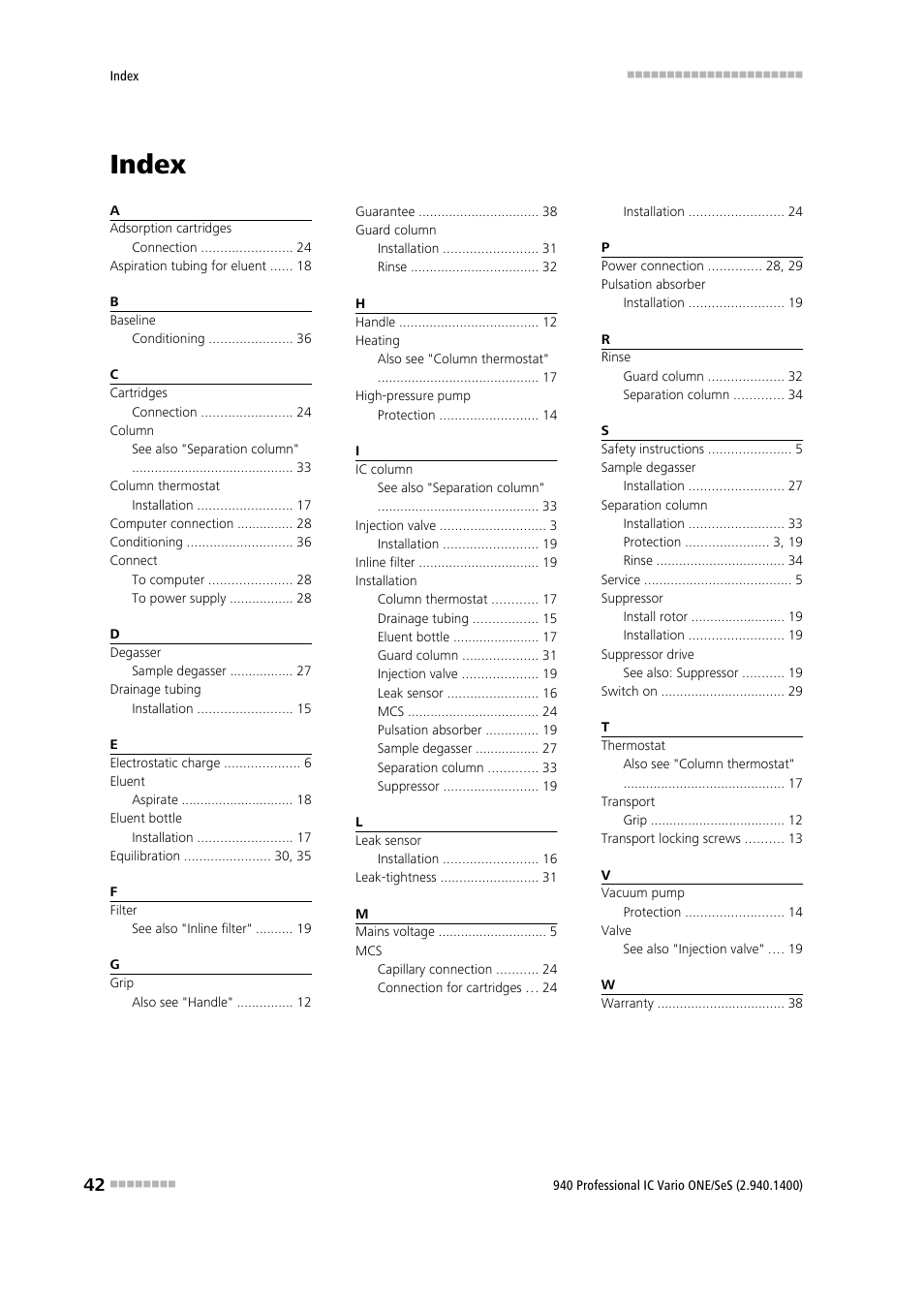 Index | Metrohm 940 Professional IC Vario ONE/SeS User Manual | Page 50 / 50