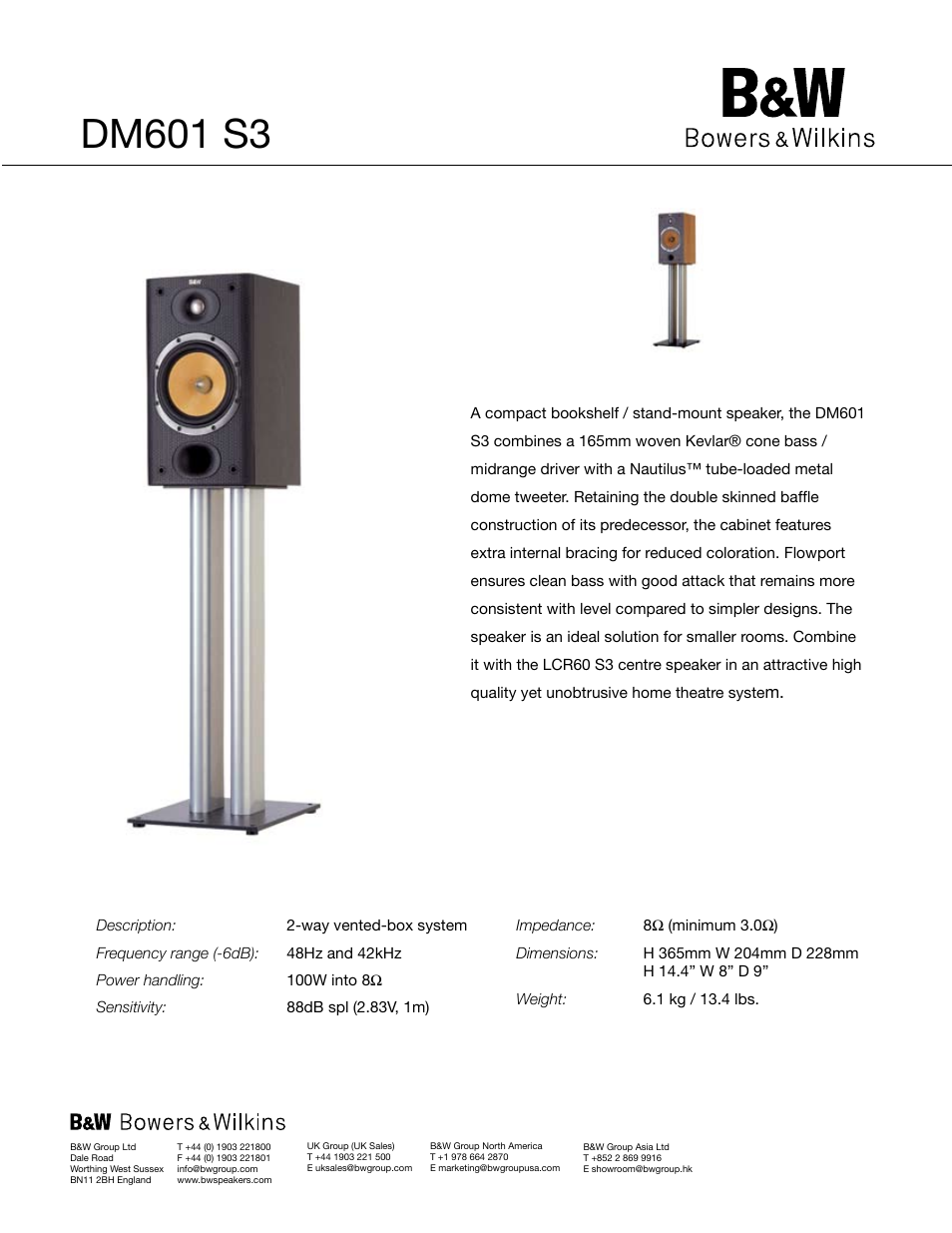 Bowers & Wilkins DM601 S3 User Manual | 1 page