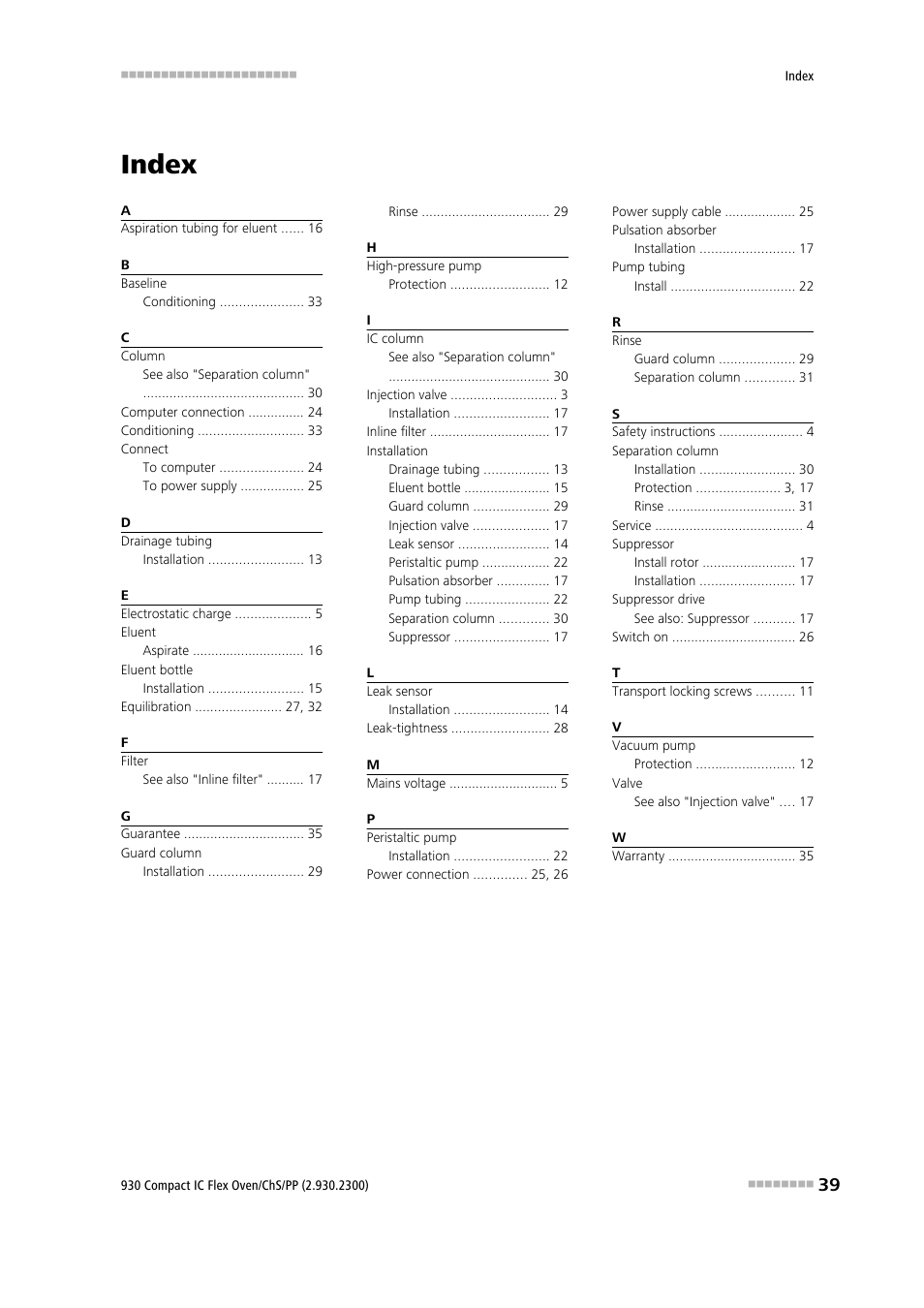 Index | Metrohm 930 Compact IC Flex Oven/ChS/PP User Manual | Page 47 / 47