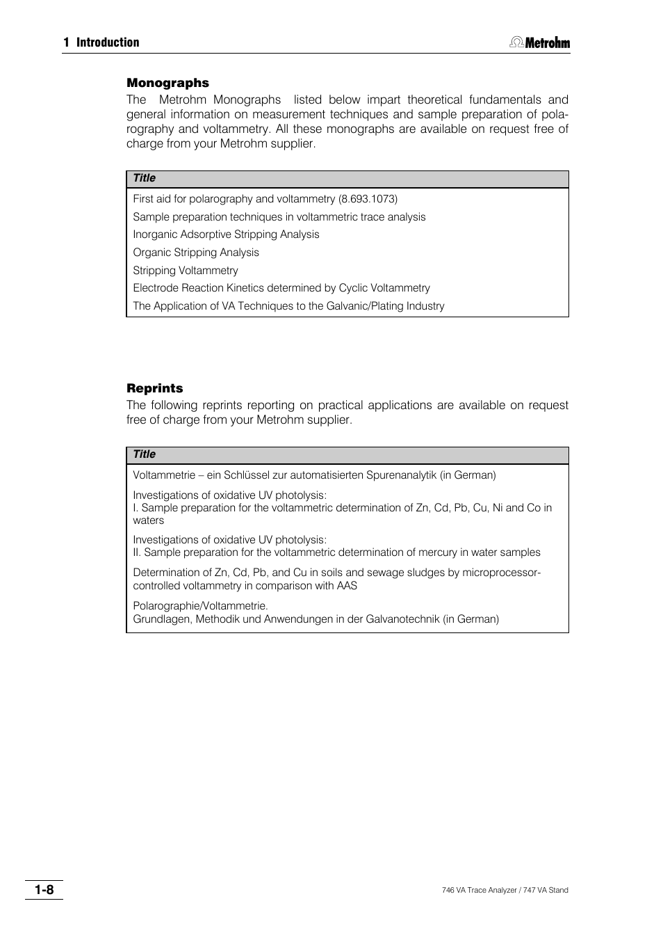 Metrohm 746 VA Trace Analyzer User Manual | Page 17 / 617
