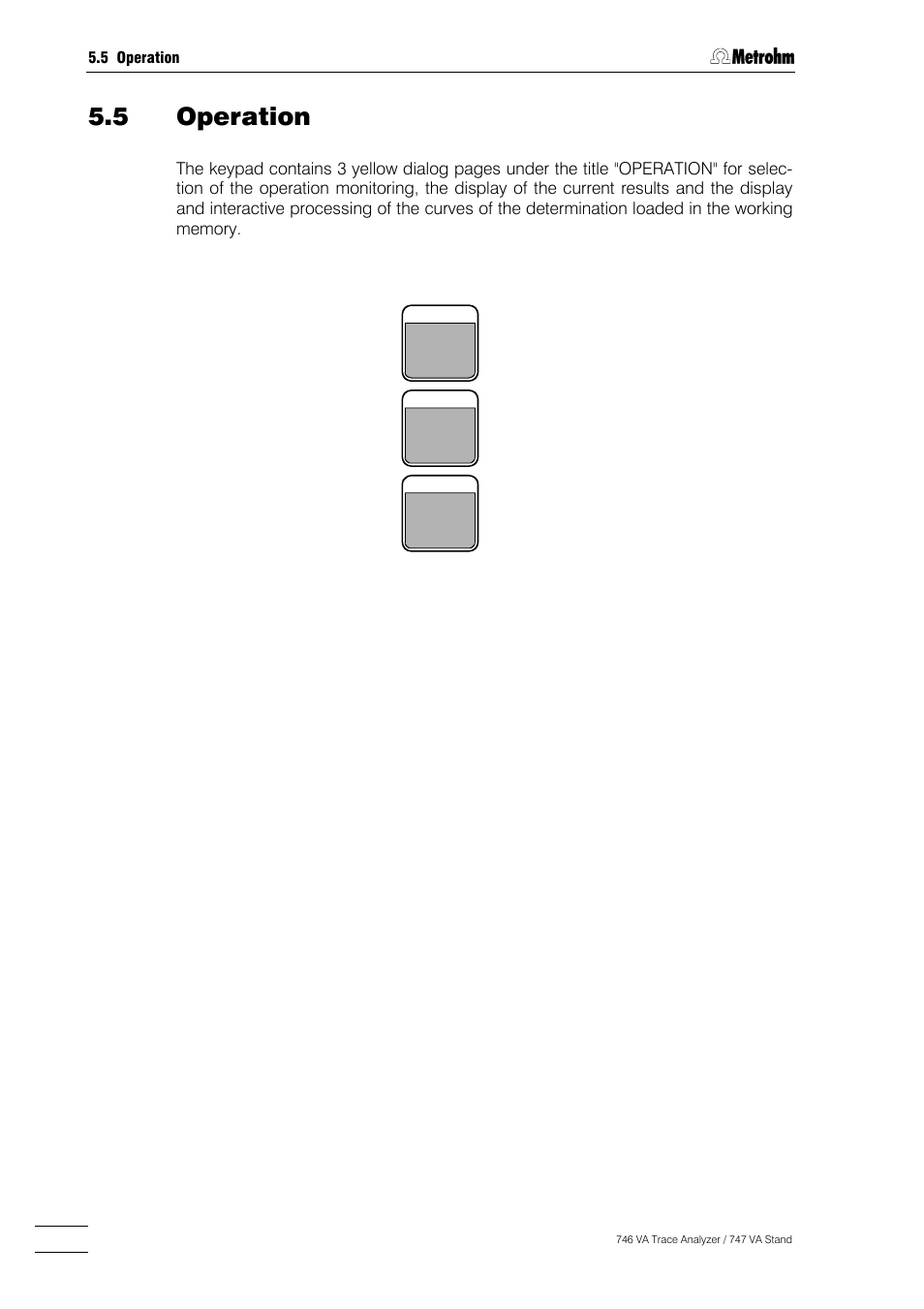 5 operation, Monitoring -69, Results -82 | Curves -93 | Metrohm 746 VA Trace Analyzer User Manual | Page 219 / 617