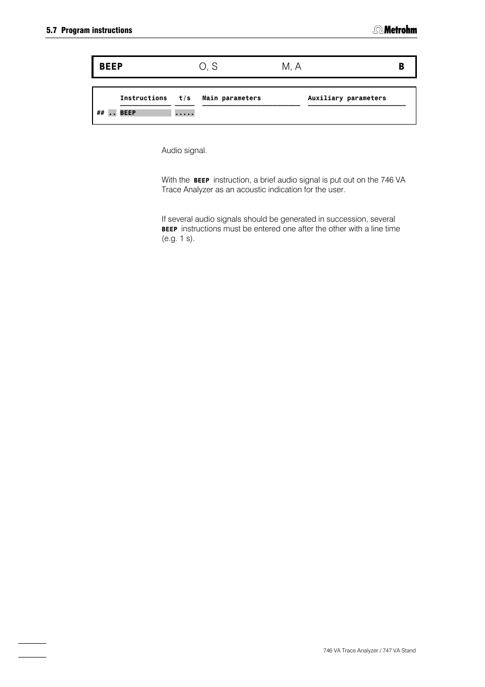 200 beep, O, s, M, a | Metrohm 746 VA Trace Analyzer User Manual | Page 351 / 617
