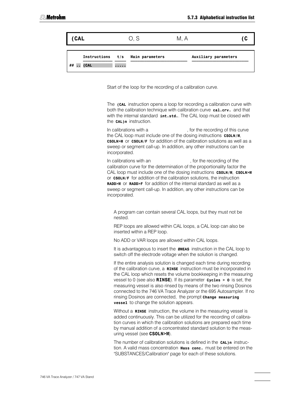 201 (cal, O, s, M, a | Metrohm 746 VA Trace Analyzer User Manual | Page 352 / 617