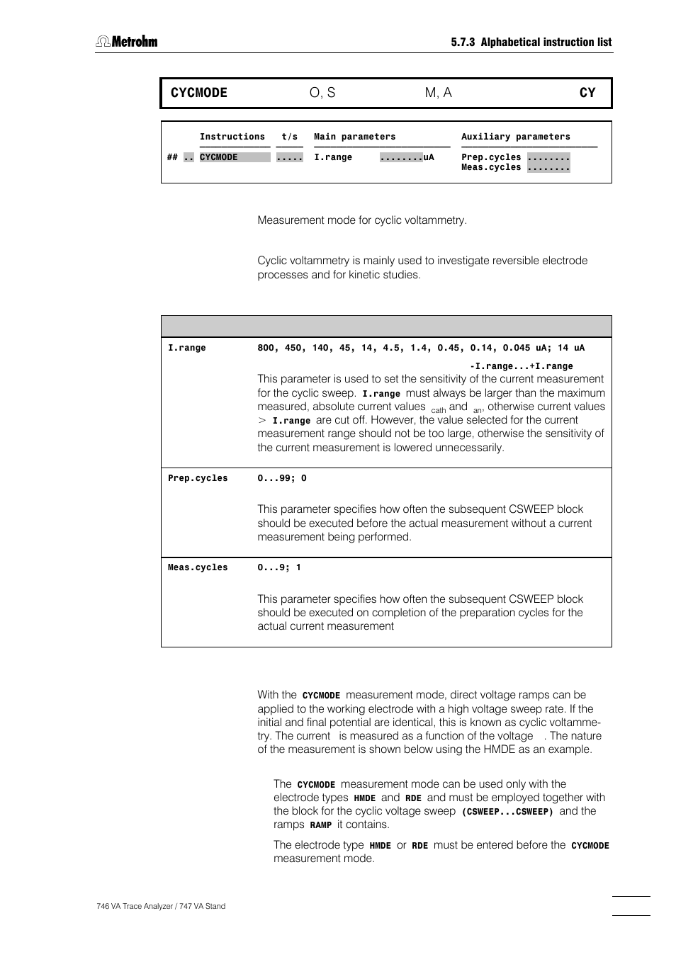 221 cycmode, O, s, M, a | Metrohm 746 VA Trace Analyzer User Manual | Page 372 / 617