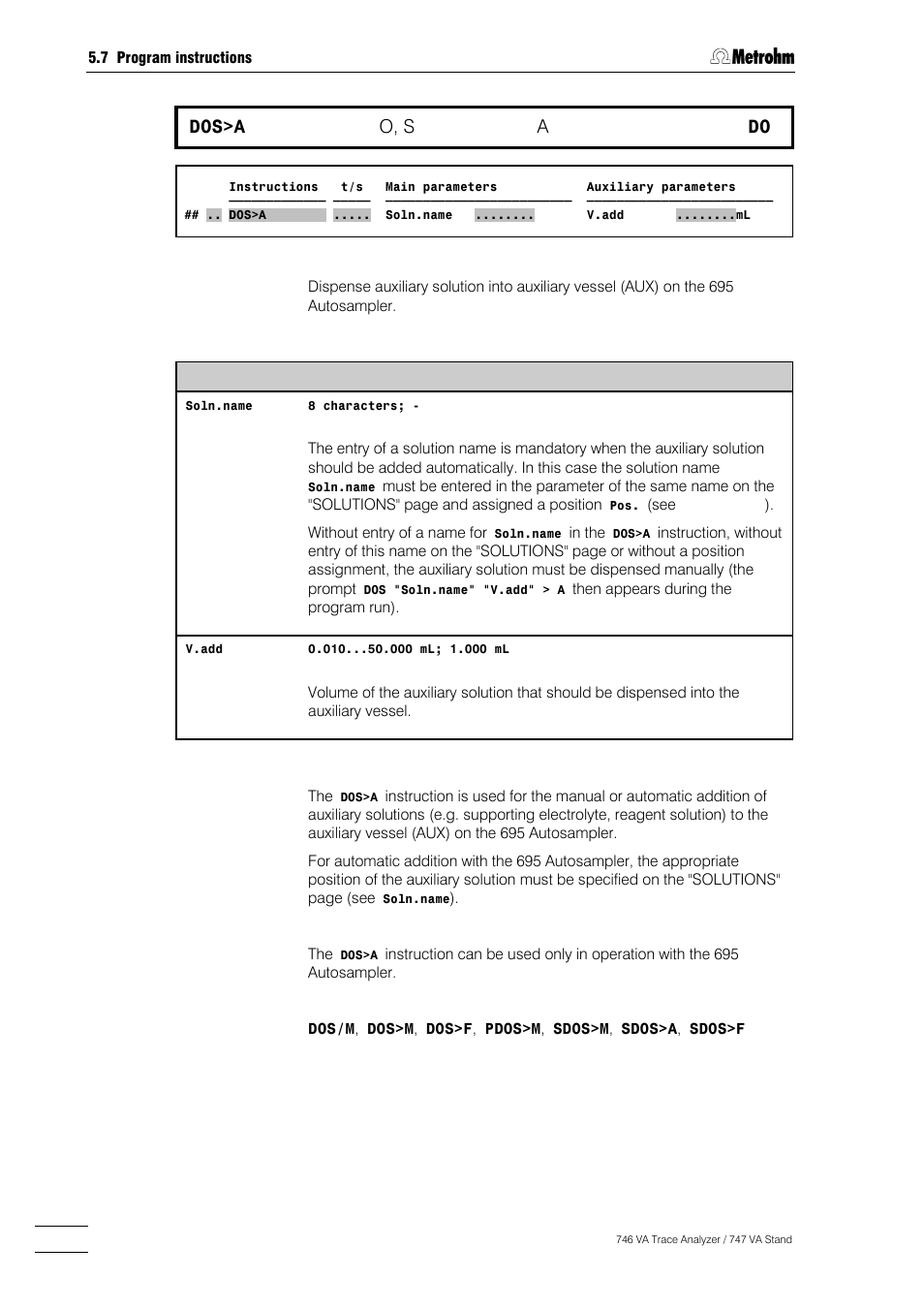 226 dos>a, O, s | Metrohm 746 VA Trace Analyzer User Manual | Page 377 / 617