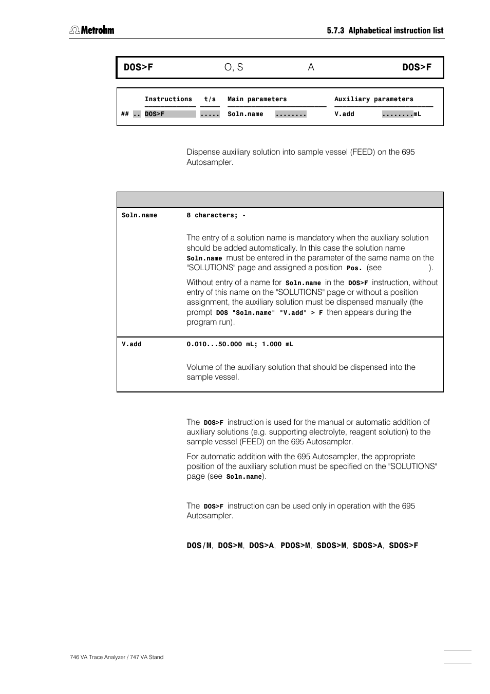 227 dos>f, O, s, Dos>f | Metrohm 746 VA Trace Analyzer User Manual | Page 378 / 617