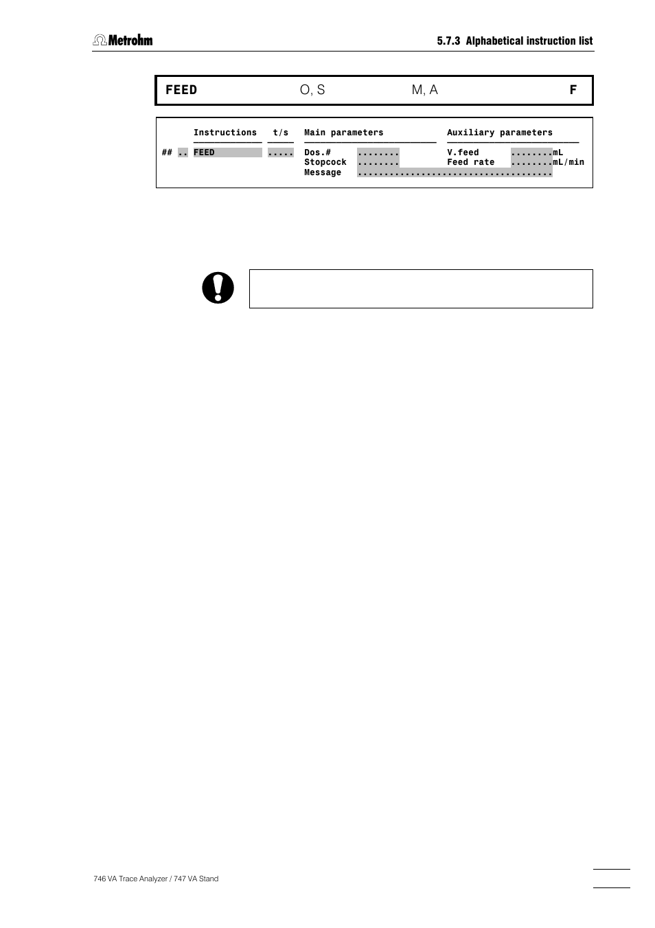 239 feed, O, s, M, a | Metrohm 746 VA Trace Analyzer User Manual | Page 390 / 617