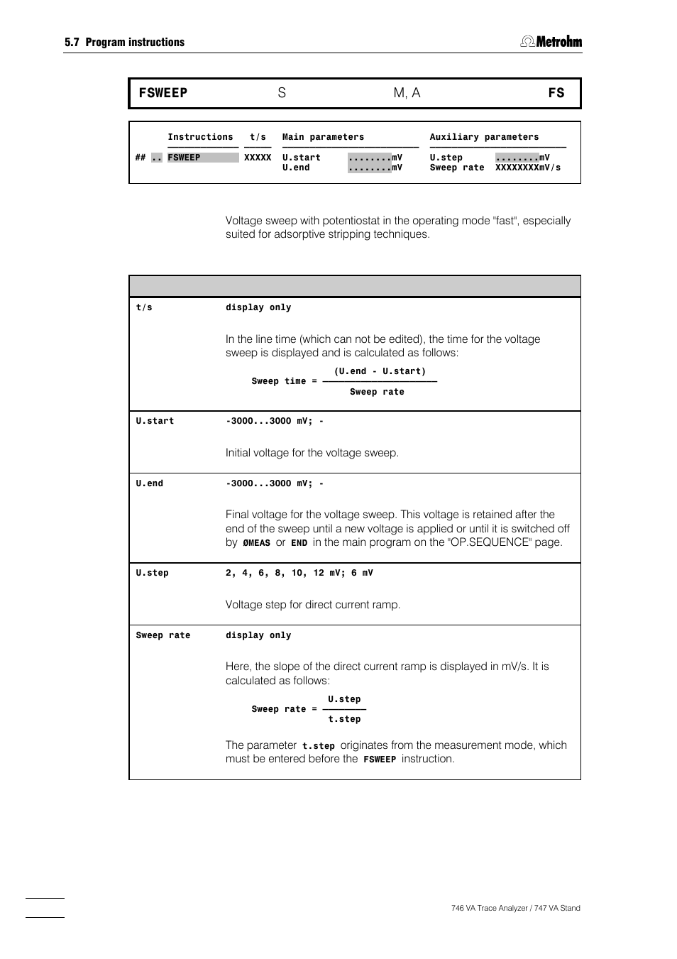 240 fsweep, M, a | Metrohm 746 VA Trace Analyzer User Manual | Page 391 / 617