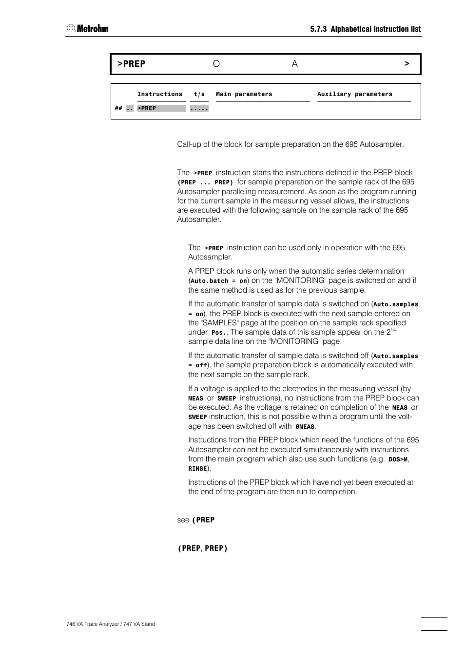 257 >prep | Metrohm 746 VA Trace Analyzer User Manual | Page 408 / 617