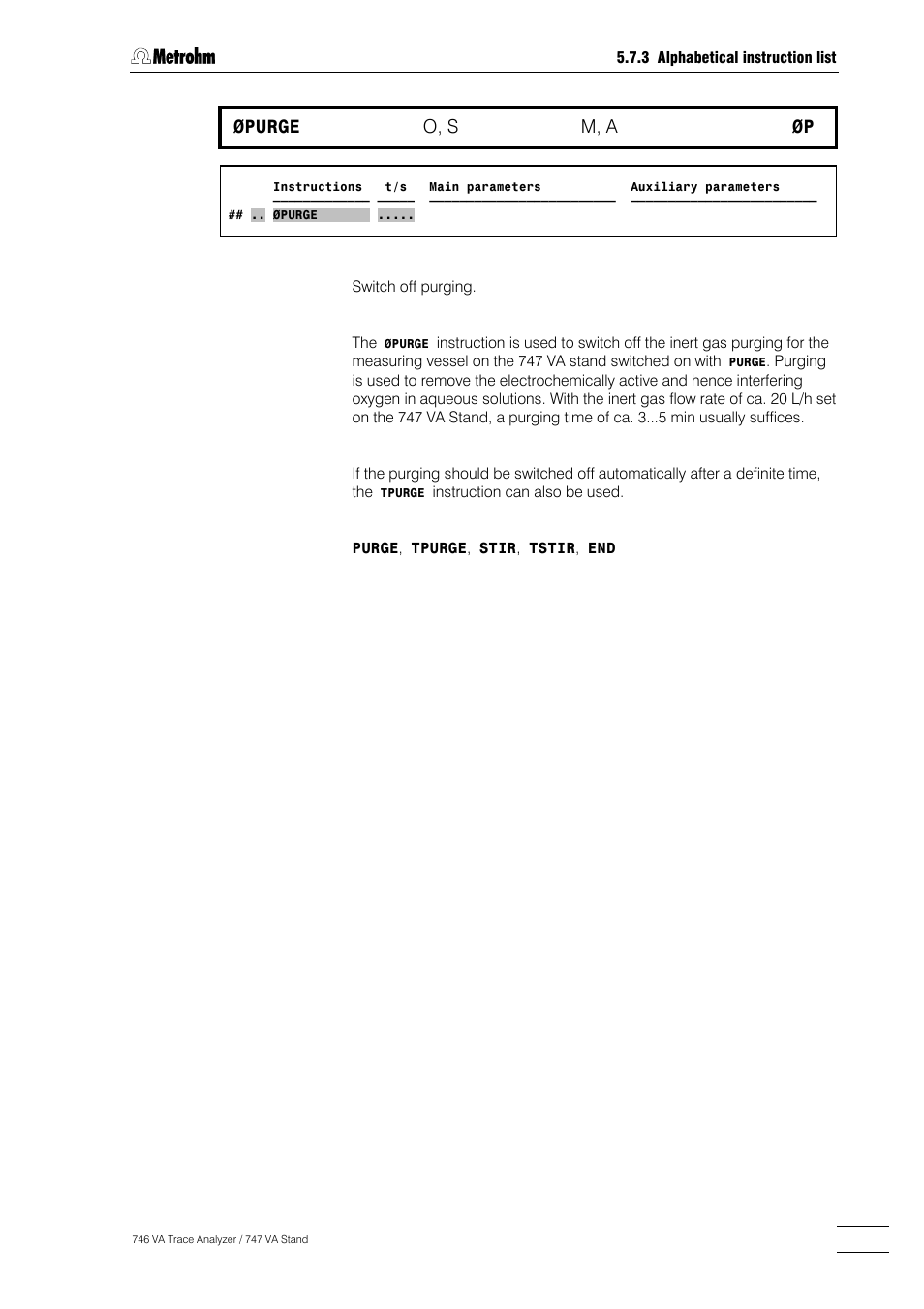 265 øpurge, O, s, M, a | Metrohm 746 VA Trace Analyzer User Manual | Page 416 / 617