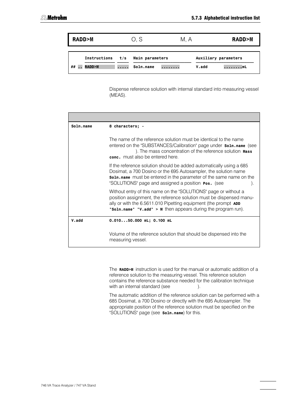 267 radd>m, O, s, M, a | Radd>m | Metrohm 746 VA Trace Analyzer User Manual | Page 418 / 617
