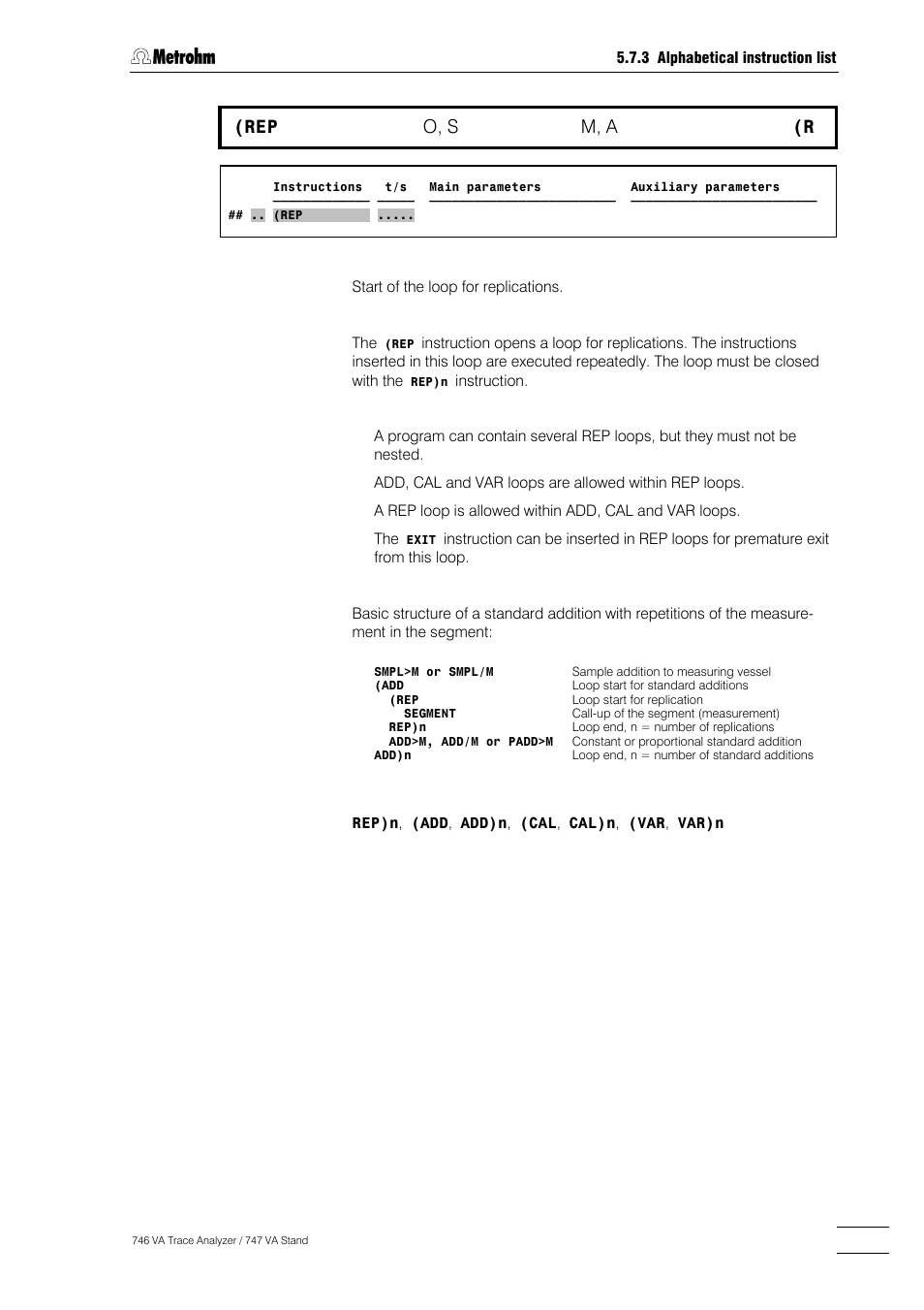 273 (rep, O, s, M, a | Metrohm 746 VA Trace Analyzer User Manual | Page 424 / 617