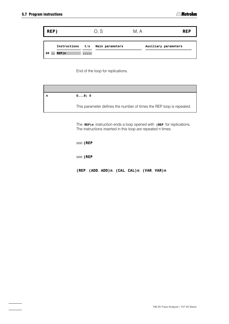 274 rep), O, s, M, a | Metrohm 746 VA Trace Analyzer User Manual | Page 425 / 617